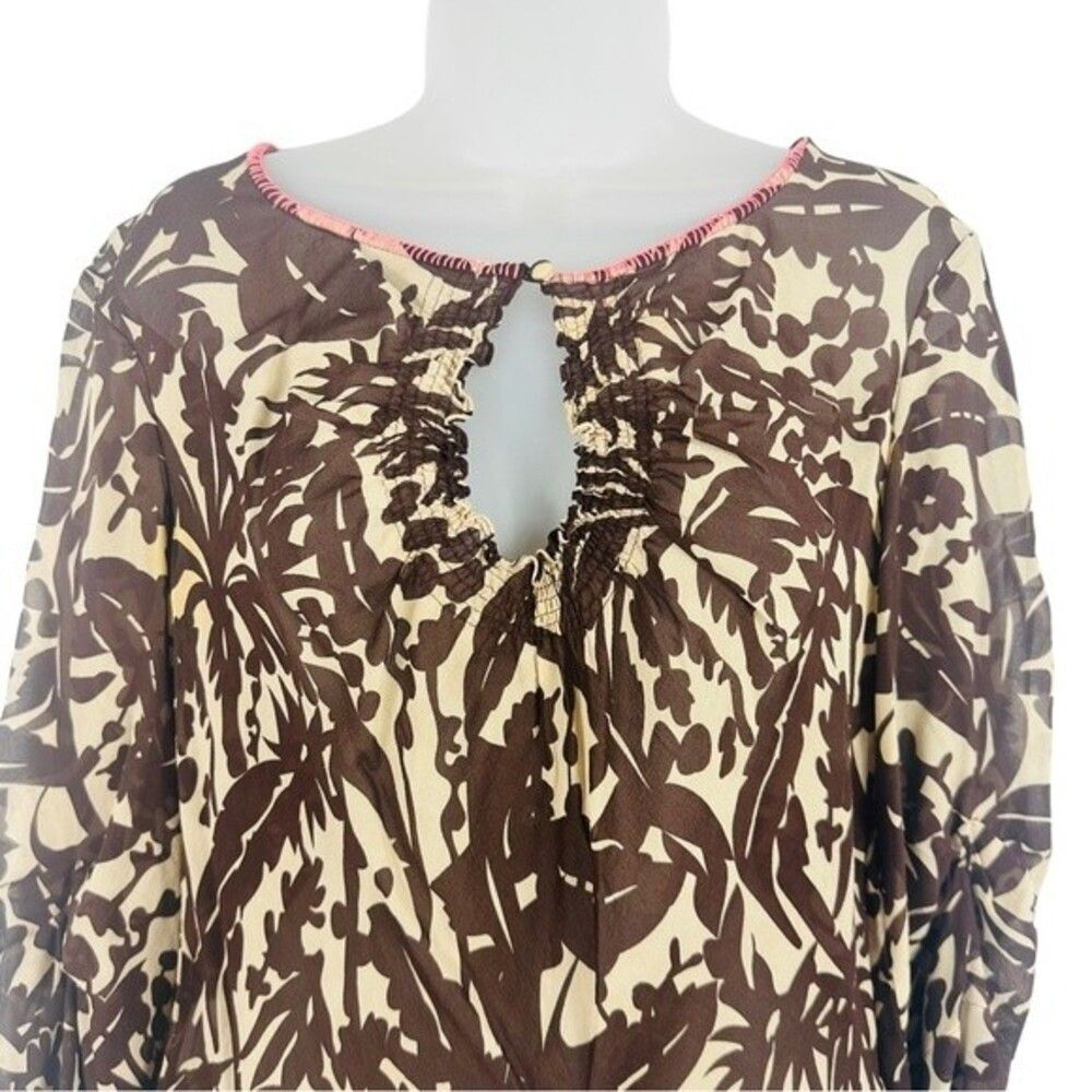 Bcbgmaxazria Brown And Cream Silk Side Tie Peasant Blouse Sz. S